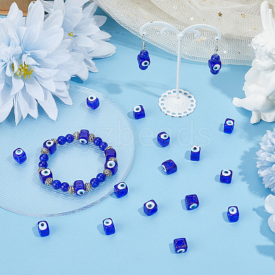 50Pcs Handmade Evil Eye Lampwork European Beads LAMP-SC0001-83-1