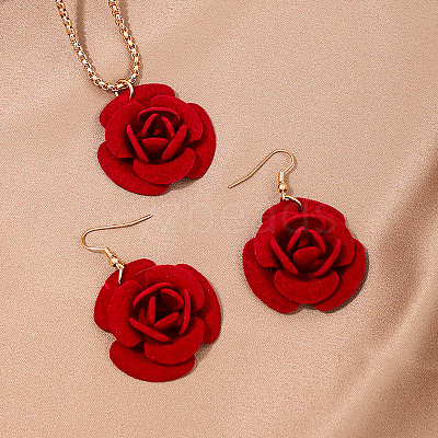 Rose Iron & Plastic Pendant Necklaces & Dangle Earrings Sets for Women FS-WGD8499-01-1