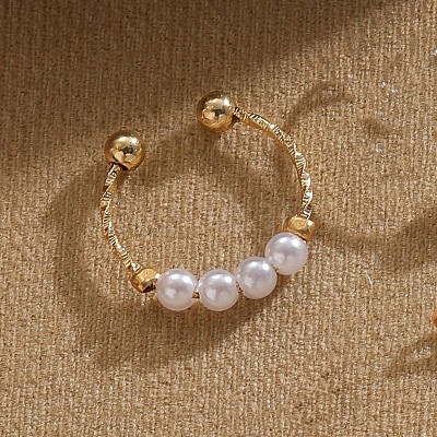 ABS Plastic Pearl Oval Beaded Finger Rings WG9E4BA-05-1