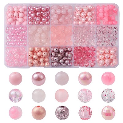 375Pcs 15 Styles Acrylic Beads MACR-YW0002-59D-1
