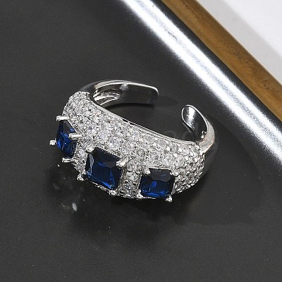Brass Micro Pave Cubic Zirconia Cuff Open Rings for Women RJEW-L343-13P-1