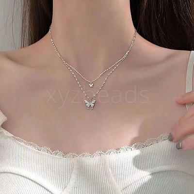 Butterfly Alloy Crystal Rhinestone Pendant Double Layer Necklaces for Women WGB64F3-01-1