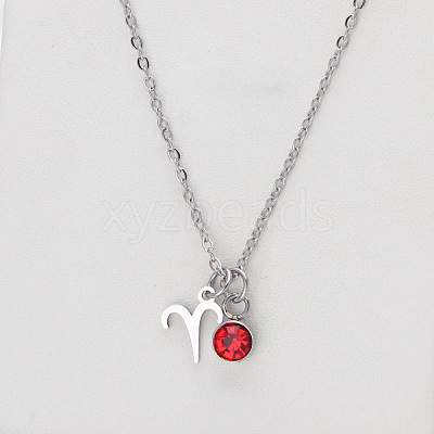 304 Stainless Steel Hyacinth Rhinestone Birth Stone Constellation Pendant Necklaces FS-WG76580-19-1