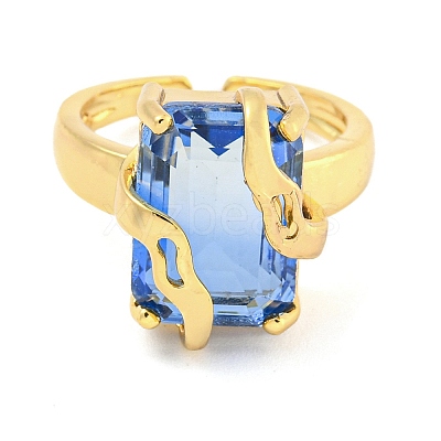 304 Stainless Steel Cubic Zirconia Open Cuff Ring for Women RJEW-S406-05G-04-1