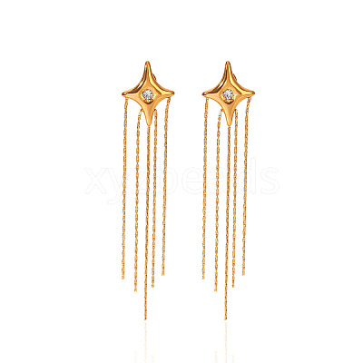 304 Stainless Steel Pave Clear Cubic Zirconia Star Tassel Earrings for Women WG0B521-01-1