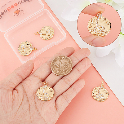 6Pcs Brass Micro Pave Clear Cubic Zirconia Pendants KK-BBC0004-78-1