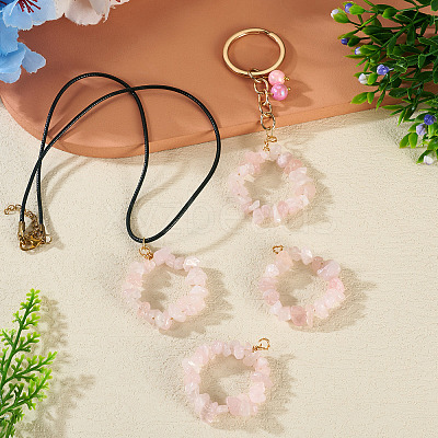 2Pcs Natural Rose Quartz Chip Beaded Pendants PALLOY-TAC0232-02-1