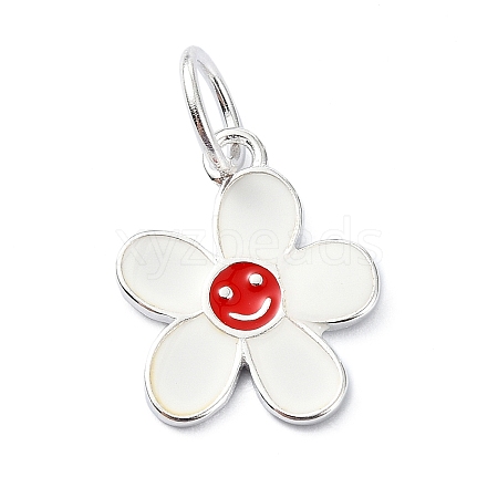 925 Sterling Silver Enamel Smiling Face Flower Charms STER-M119-06B-S-1