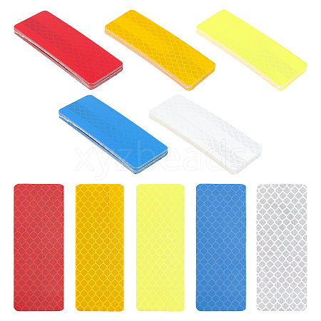 AHANDMAKER 50Pcs 5 Colors Rectangle PET Safety Reflector Strips Adhesive Stickers AJEW-GA0003-54-1