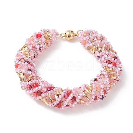 TOHO Japanese Seed & Lampwork Beaded Bracelet with Brass Magnetic Clasps BJEW-MZ00036-01-1