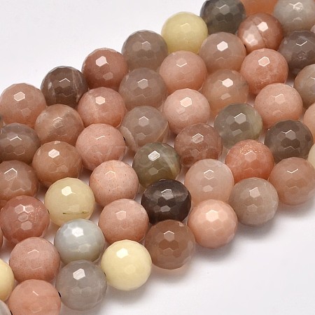 Grade AA Natural Multi-Moonstone & Sunstone Faceted Round Beads Strands G-M296-07-6mm-1