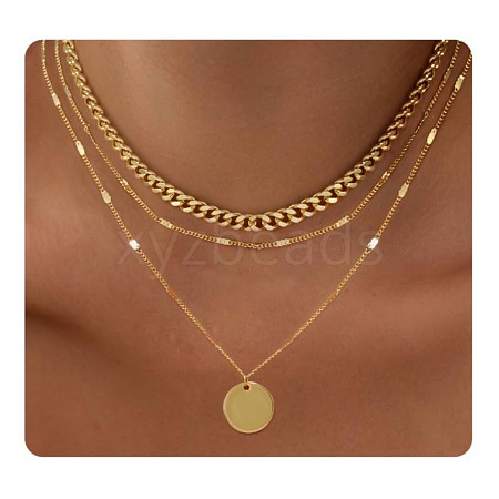 3Pcs Brass Disc Pendant 3 Layer Necklaces for Women FS-WG7502D-04-1
