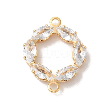 Brass Pave Clear Cubic Zirconia Horse Eye Ring Links Connector Charms KK-M294-02G-1