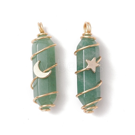 Natural Green Aventurine Copper Wire Wrapped Pointed Pendants PALLOY-JF02535-05-1