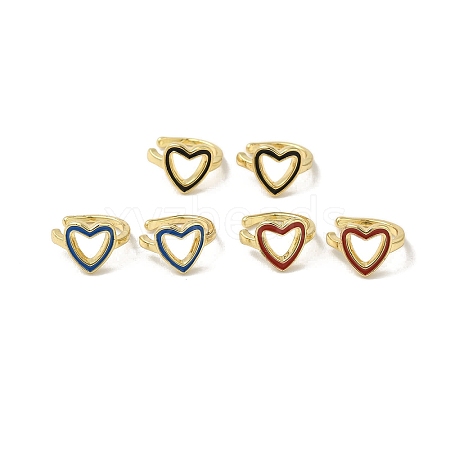 Rack Plating Brass Enamel Heart Cuff Earrings for Women EJEW-C097-15G-1