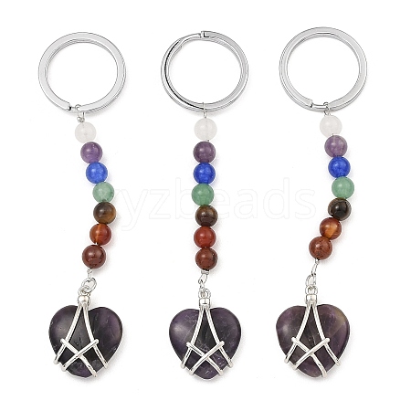 Natural Amethyst Heart Keychain G-Z033-11P-03-1