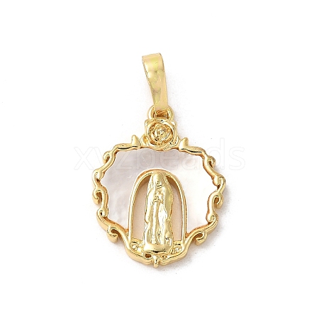 Brass Pave Natural White Shell Religion Pendants KK-S522-23G-A-1