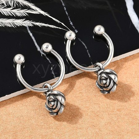 Rose Flower 316 Surgical Stainless Steel Dangle Half Hoop Earrings for Women EJEW-G416-45AS-1