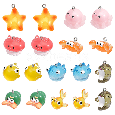 CHGCRAFT 18Pcs 9 Styles Marine Series Translucent Resin Pendants RESI-CA0001-67-1