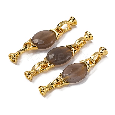 Rack Plating Brass and Grey Agate Flod Over Clasps KK-B103-13G-1