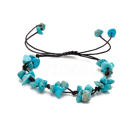 Adjustable Synthetic Turquoise Chips Braided Bead Bracelet PW-WGB8513-16-1