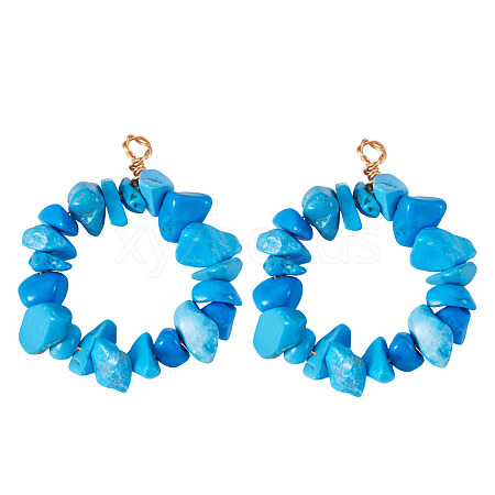 2Pcs Dyed Synthetic Turquoise Chip Beaded Pendants PALLOY-TAC0232-03-1