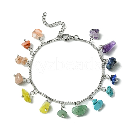 Chakra Theme Natural & Synthetic Mixed Gemstone Nugget Charm Bracelets BJEW-TA00401-1