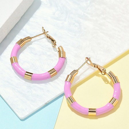 PVD Vacuum Plating 201 Stainless Steel Enamel Hoop Earrings for Women EJEW-B016-33I-1