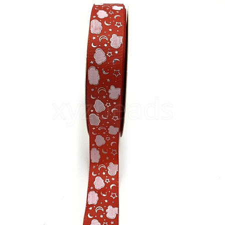 Silver Hot Stamping Cloud Moon Star Pattern Polyester Grosgrain Ribbons PW-WG81770-08-1