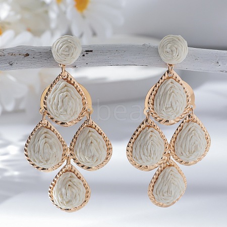 Teardrop Alloy Raffia Dangle Stud Earrings FS-WG86BCE-03-1