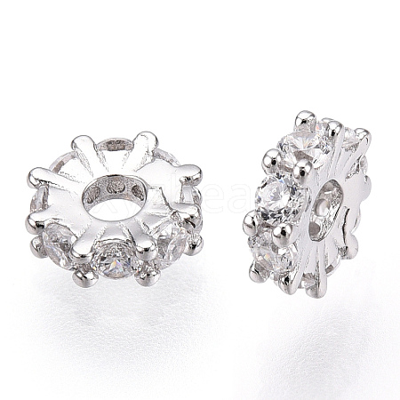 Rhodium Plated 925 Sterling Silver Micro Pave Clear Cubic Zirconia Spacer Beads STER-T007-15P-1