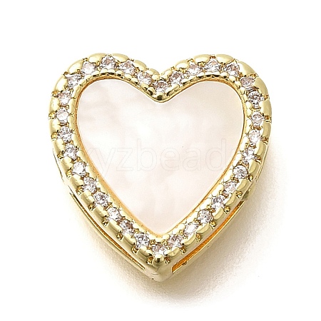 Brass Micro Pave Clear Cubic Zirconia Heart Multi-Strand Links KK-M309-07G-1