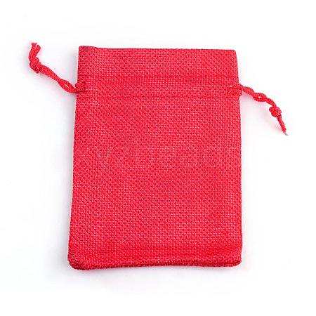 Polyester Imitation Burlap Packing Pouches Drawstring Bags ABAG-R005-14x10-18-1