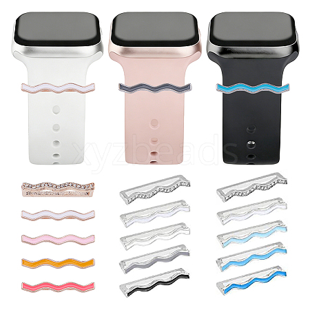 15Pcs 3 Colors Alloy Wave Watch Band Charms for Watch Loops Accesssories FIND-FH0017-65-1