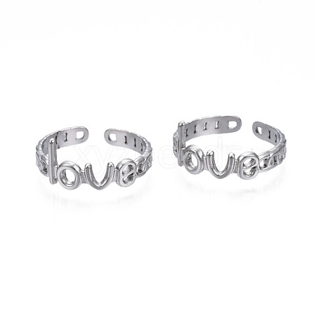 Non-Tarnish 304 Stainless Steel Word Love Open Cuff Ring for Women RJEW-S405-262P-1