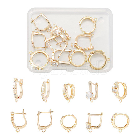 5 Pair 5 Style Brass Micro Pave Clear Cubic Zirconia Hoop Earring Findings KK-TA0001-17-1