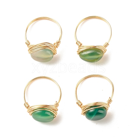 Natural Agate Oval Finger Rings RJEW-JR00441-03-S-1