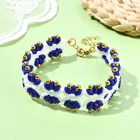 Glass Seed Beaded Flower Bracelets for Women BJEW-MZ00140-1