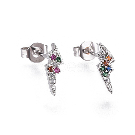 Brass Micro Pave Cubic Zirconia Flash Crawler Stud Earrings EJEW-F201-03P-1