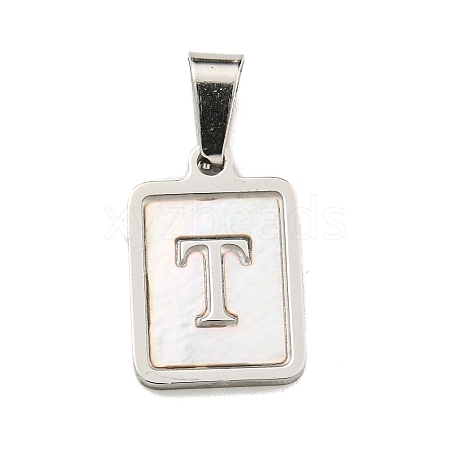 304 Stainless Steel Pave Natural White Shell Pendants STAS-S130-03P-T-1