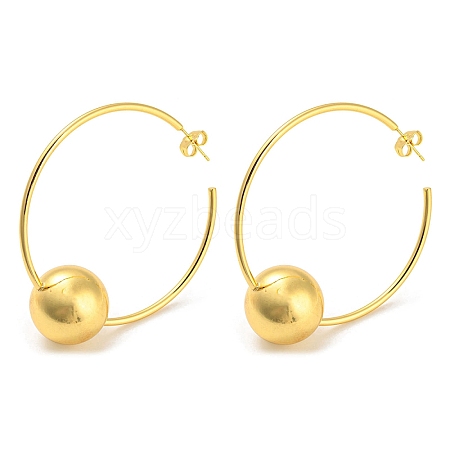 Brass Round Beaded Ring Stud Earrings EJEW-Q785-23G-1