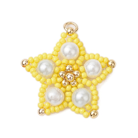 Glass Seed Beaded Star Pendants PALLOY-MZ00524-03-1