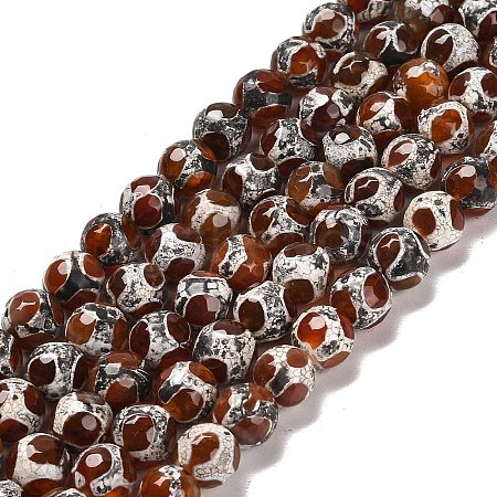 Natural Tibetan Turtle Back Pattern dZi Agate Beads Strands G-B079-A02-02-1