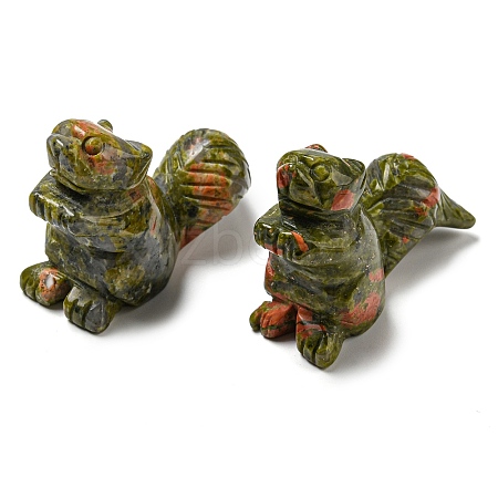 Natural Unakite Carved Healing Squirrel Figurines DJEW-D012-01D-1