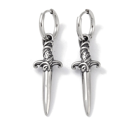 316 Surgical Stainless Steel Sword Hoop Earrings for Women EJEW-P274-15B-AS-1