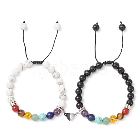 2Pcs 2 Style Natural & Synthetic Mixed Gemstone Braided Bead Bracelets Set BJEW-TA00306-1