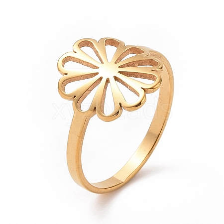 Ion Plating(IP) 201 Stainless Steel Flower Finger Ring RJEW-J051-30G-1