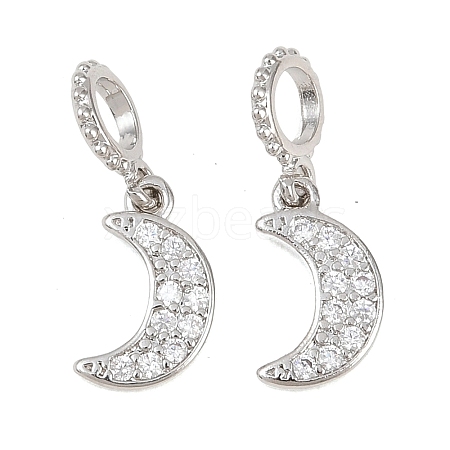 Brass Micro Pave Clear Cubic Zirconia Moon European Dangle Charms KK-H257-03P-1