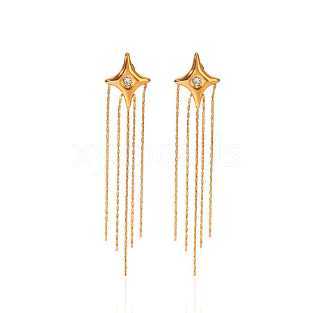304 Stainless Steel Pave Clear Cubic Zirconia Star Tassel Earrings for Women WG0B521-01-1