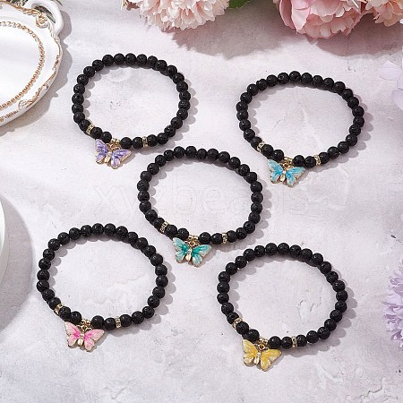 Round Natural Lava Rock Beads Stretch Bracelets for Women BJEW-JB11401-1